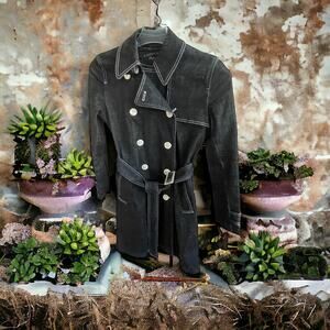 Lauren Jeans Co. Ralph Lauren Dark Wash Denim Jean Trench Coat Jacket Size XS.